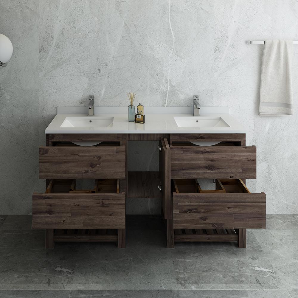 Fresca Formosa 60" Floor Standing Open Bottom Double Sink Modern Bathroom Cabinet w/ Top & Sinks - Luxe Bathroom Vanities