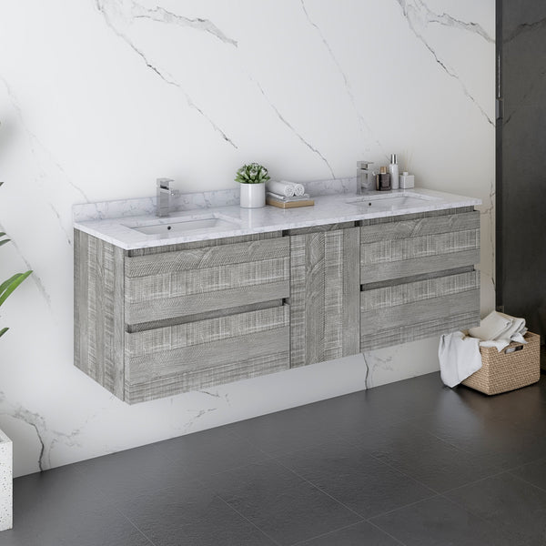 Fresca Formosa 60" Wall Hung Double Sink Modern Bathroom Cabinet w/ Top & Sinks - Luxe Bathroom Vanities