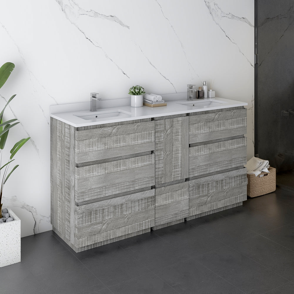 Fresca Formosa 60" Floor Standing Double Sink Modern Bathroom Cabinet w/ Top & Sinks - Luxe Bathroom Vanities