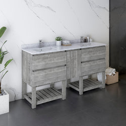 Fresca Formosa 60" Floor Standing Open Bottom Double Sink Modern Bathroom Cabinet w/ Top & Sinks - Luxe Bathroom Vanities