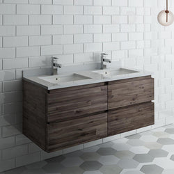 Fresca Formosa 48" Wall Hung Double Sink Modern Bathroom Cabinet w/ Top & Sinks - Luxe Bathroom Vanities