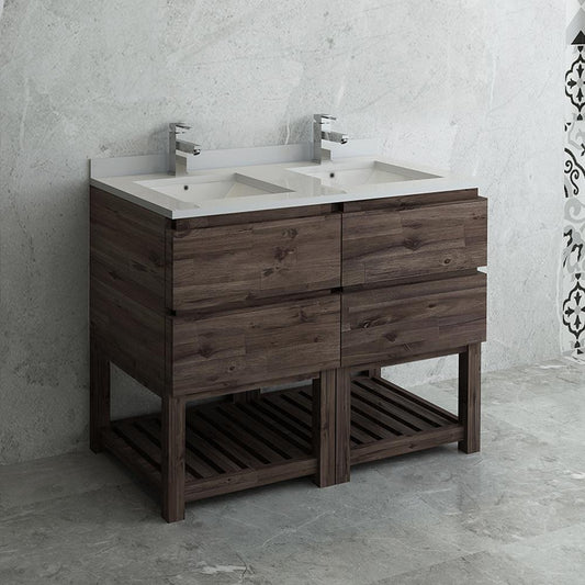 Fresca Formosa 48" Floor Standing Open Bottom Double Sink Modern Bathroom Cabinet w/ Top & Sinks - Luxe Bathroom Vanities