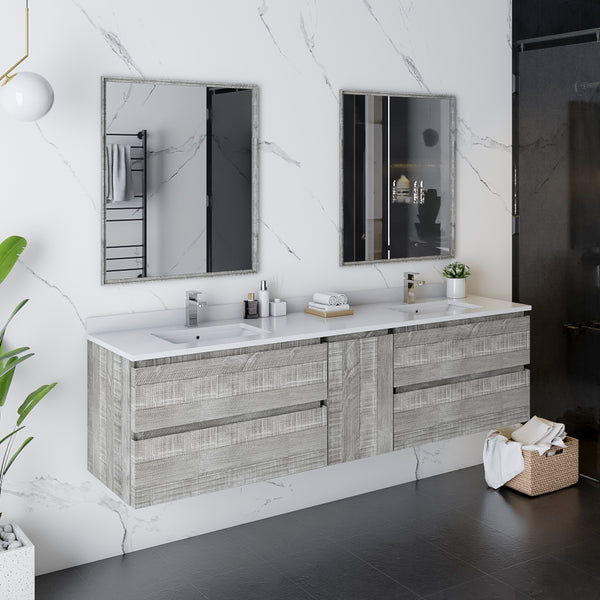 Fresca Formosa 72" Wall Hung Double Sink Modern Bathroom Cabinet w/ Top & Sinks - Luxe Bathroom Vanities