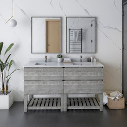 Fresca Formosa 60" Floor Standing Open Bottom Double Sink Modern Bathroom Cabinet w/ Top & Sinks in Ash - Luxe Bathroom Vanities