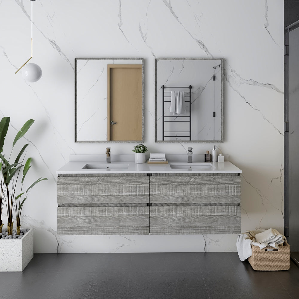 Fresca Formosa 58" Wall Hung Double Sink Modern Bathroom Cabinet - Luxe Bathroom Vanities
