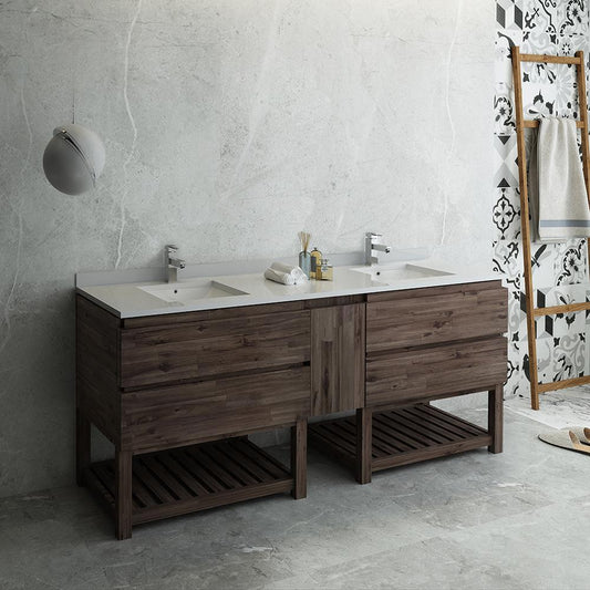 Fresca Formosa 84" Floor Standing Open Bottom Double Sink Modern Bathroom Cabinet w/ Top & Sinks - Luxe Bathroom Vanities