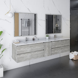 Fresca Formosa 84" Wall Hung Double Sink Modern Bathroom Cabinet w/ Top & Sinks - Luxe Bathroom Vanities