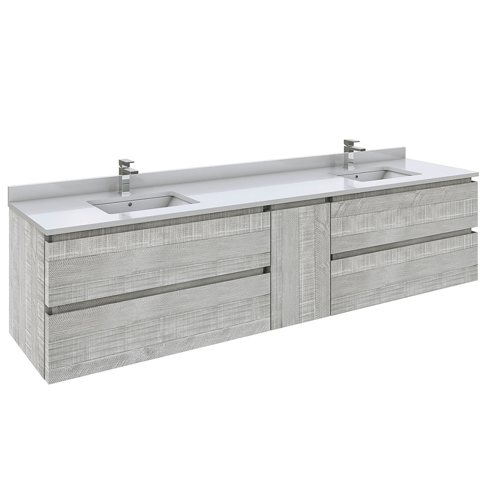 Fresca Formosa 84" Wall Hung Double Sink Modern Bathroom Cabinet w/ Top & Sinks - Luxe Bathroom Vanities
