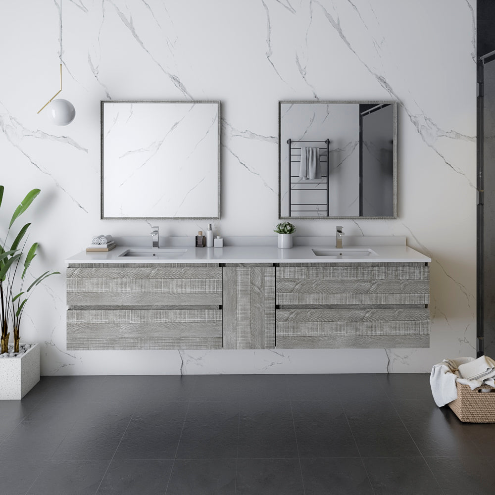 Fresca Formosa 82" Wall Hung Double Sink Modern Bathroom Cabinet - Luxe Bathroom Vanities