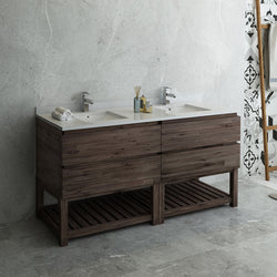 Fresca Formosa 72" Floor Standing Open Bottom Double Sink Modern Bathroom Cabinet w/ Top & Sinks - Luxe Bathroom Vanities