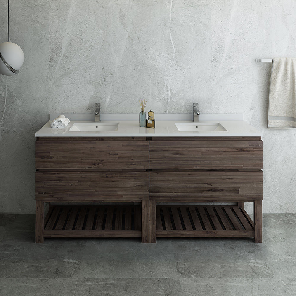 Fresca Formosa 72" Floor Standing Open Bottom Double Sink Modern Bathroom Cabinet w/ Top & Sinks - Luxe Bathroom Vanities