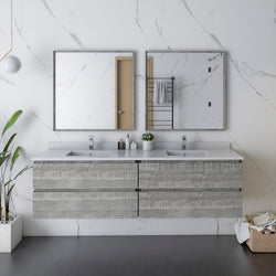 Fresca Formosa 72" Wall Hung Double Sink Modern Bathroom Cabinet w/ Top & Sinks in Ash - Luxe Bathroom Vanities