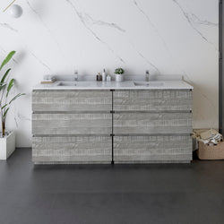 Fresca Formosa 72" Floor Standing Double Sink Modern Bathroom Cabinet w/ Top & Sinks in Ash - Luxe Bathroom Vanities