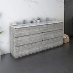 Fresca Formosa 72" Floor Standing Double Sink Modern Bathroom Cabinet w/ Top & Sinks in Ash - Luxe Bathroom Vanities