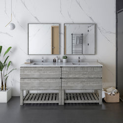 Fresca Formosa 72" Floor Standing Open Bottom Double Sink Modern Bathroom Cabinet w/ Top & Sinks in Ash - Luxe Bathroom Vanities
