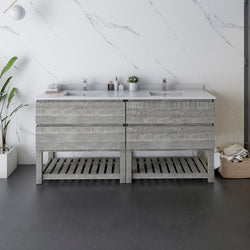 Fresca Formosa 72" Floor Standing Open Bottom Double Sink Modern Bathroom Cabinet w/ Top & Sinks in Ash - Luxe Bathroom Vanities
