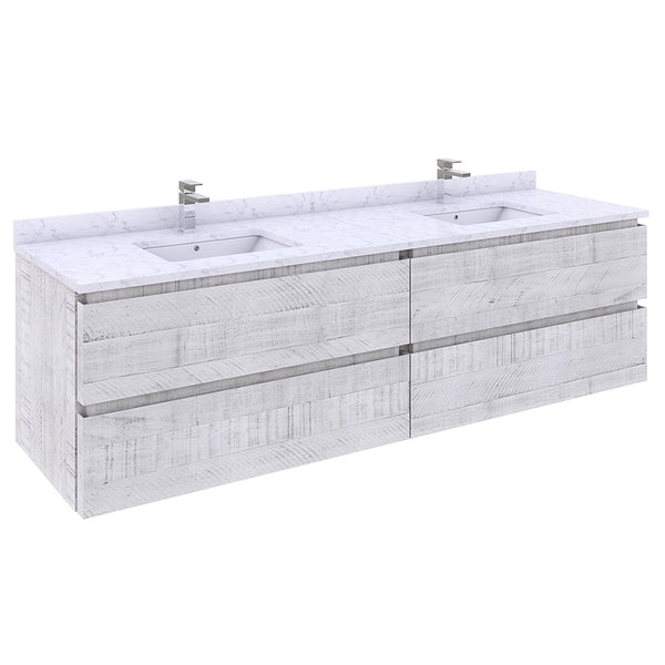 Fresca Formosa 72" Wall Hung Double Sink Modern Bathroom Cabinet w/ Top & Sinks in Rustic White - Luxe Bathroom Vanities