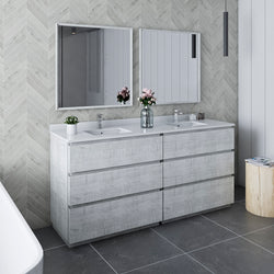 Fresca Formosa 72" Floor Standing Double Sink Modern Bathroom Cabinet w/ Top & Sinks in Rustic White - Luxe Bathroom Vanities