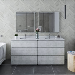 Fresca Formosa 72" Floor Standing Double Sink Modern Bathroom Cabinet w/ Top & Sinks in Rustic White - Luxe Bathroom Vanities