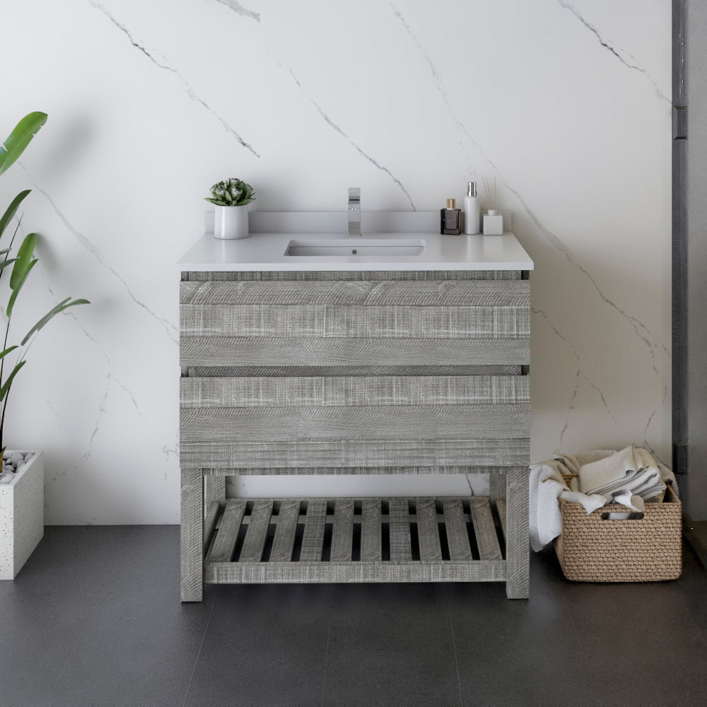 Fresca Formosa 36" Floor Standing Open Bottom Modern Bathroom Cabinet w/ Top & Sink - Luxe Bathroom Vanities