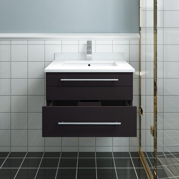 Fresca Lucera 24" Wall Hung Modern Bathroom Cabinet w/ Top & Undermount Sink - Luxe Bathroom Vanities