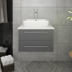 Fresca Lucera 24" Wall Hung Modern Bathroom Cabinet w/ Top & Vessel Sink - Luxe Bathroom Vanities
