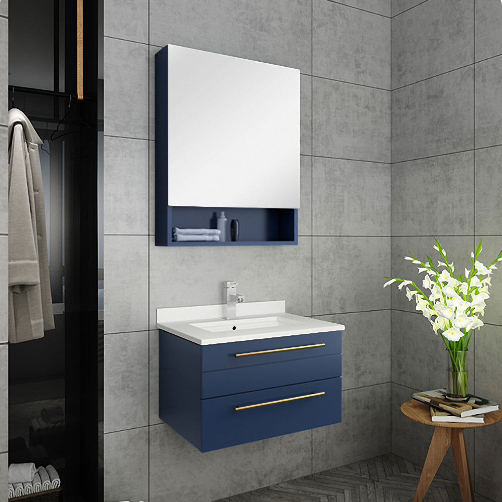 Fresca Lucera 24" Wall Hung Modern Bathroom Cabinet w/ Top & Undermount Sink - Luxe Bathroom Vanities