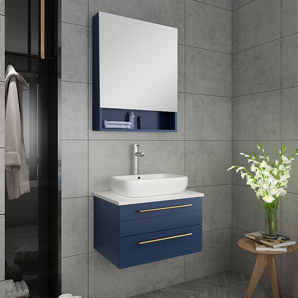 Fresca Lucera 24" Wall Hung Vessel Sink Modern Bathroom Cabinet - Luxe Bathroom Vanities