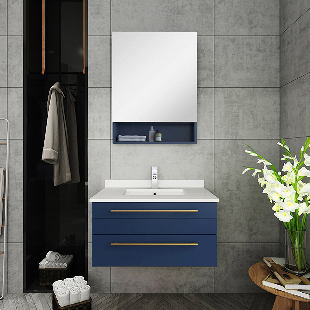 Fresca Lucera 30" Wall Hung Undermount Sink Modern Bathroom Cabinet - Luxe Bathroom Vanities