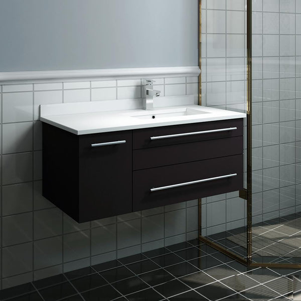 Fresca Lucera 36" Wall Hung Modern Bathroom Cabinet w/ Top & Undermount Sink - Left Version - Luxe Bathroom Vanities