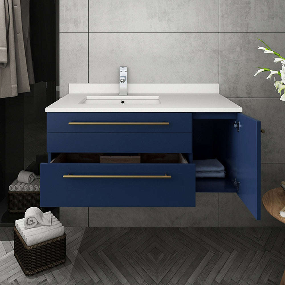 Fresca Lucera 36" Wall Hung Modern Bathroom Cabinet w/ Top & Undermount Sink - Left Version - Luxe Bathroom Vanities