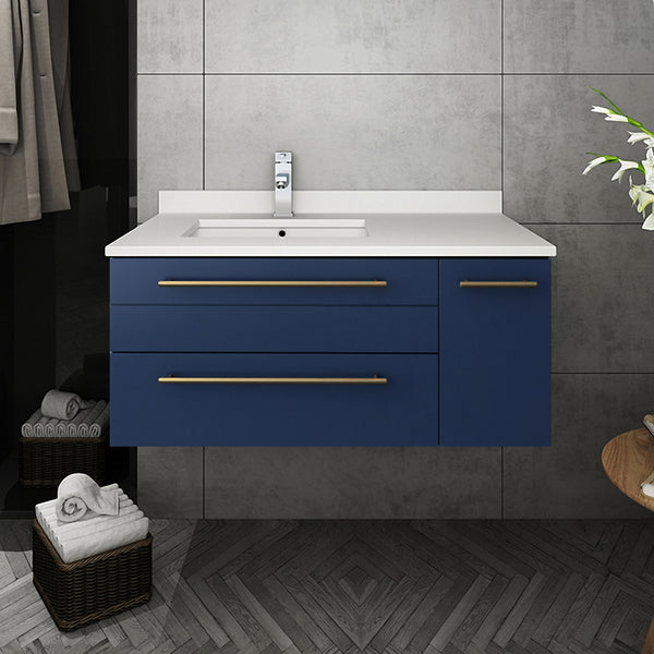 Fresca Lucera 36" Wall Hung Undermount Sink Modern Bathroom Cabinet - Left Version - Luxe Bathroom Vanities