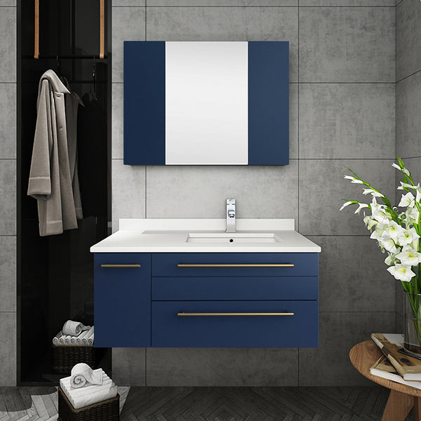 Fresca Lucera 36" Wall Hung Undermount Sink Modern Bathroom Cabinet - Right Version - Luxe Bathroom Vanities