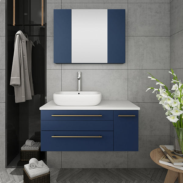 Fresca Lucera 36" Wall Hung Vessel Sink Modern Bathroom Cabinet - Left Version - Luxe Bathroom Vanities