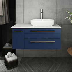 Fresca Lucera 36" Wall Hung Vessel Sink Modern Bathroom Cabinet - Right Version - Luxe Bathroom Vanities