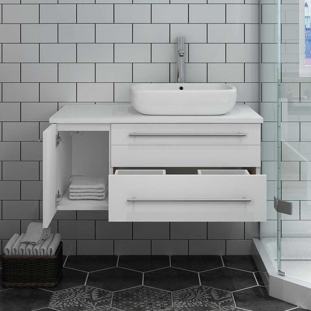 Fresca Lucera 36" Wall Hung Modern Bathroom Cabinet w/ Top & Vessel Sink - Left Version - Luxe Bathroom Vanities
