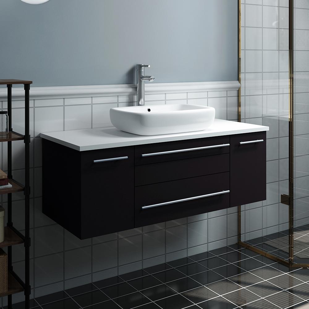 Fresca Lucera 42" Wall Hung Modern Bathroom Cabinet w/ Top & Vessel Sink - Luxe Bathroom Vanities