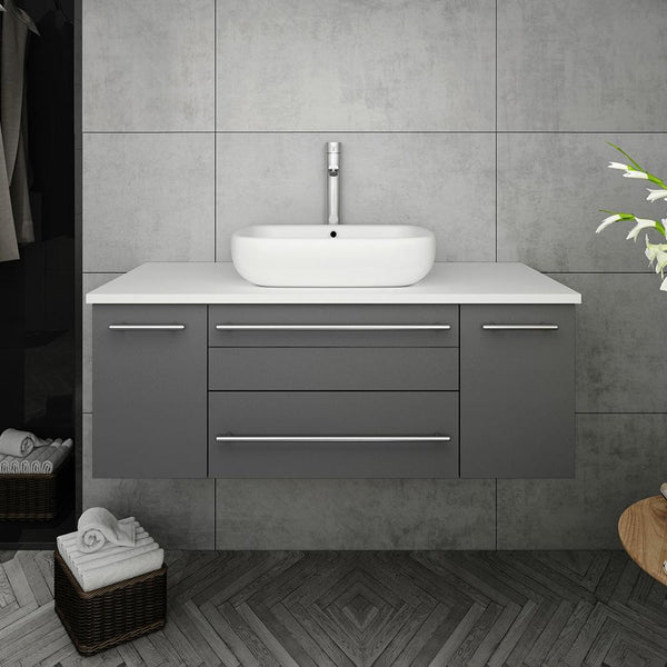 Fresca Lucera 42" Wall Hung Modern Bathroom Cabinet w/ Top & Vessel Sink - Luxe Bathroom Vanities