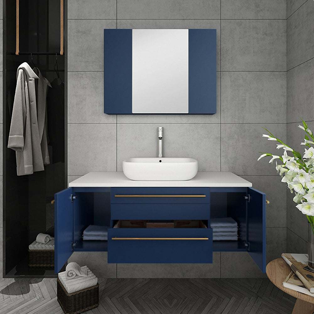 Fresca Lucera 42" Wall Hung Vessel Sink Modern Bathroom Cabinet - Luxe Bathroom Vanities