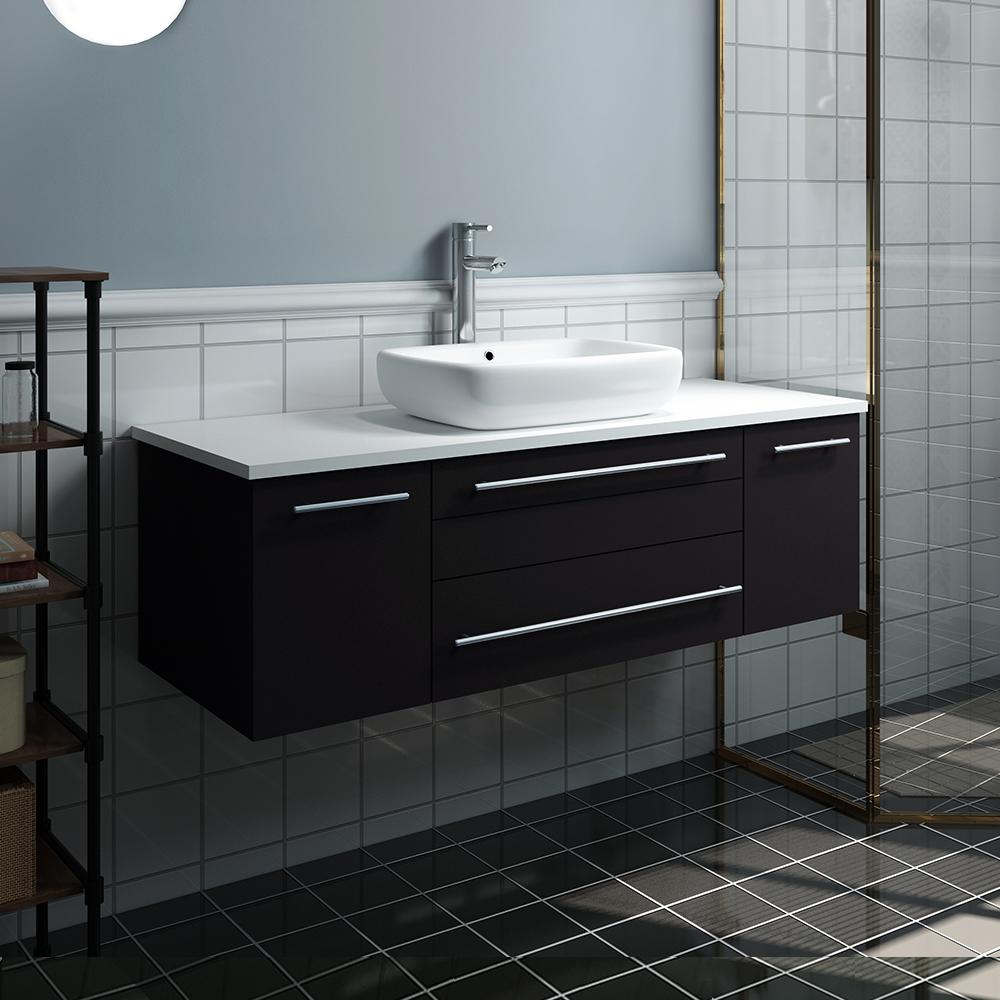 Fresca Lucera 48" Wall Hung Modern Bathroom Cabinet w/ Top & Vessel Sink - Luxe Bathroom Vanities