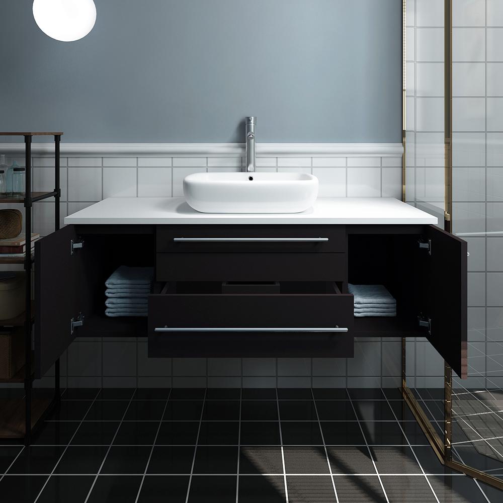 Fresca Lucera 48" Wall Hung Modern Bathroom Cabinet w/ Top & Vessel Sink - Luxe Bathroom Vanities