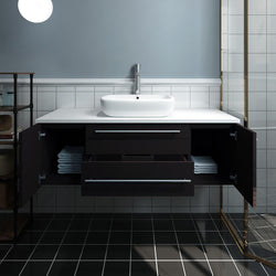 Fresca Lucera 48" Wall Hung Modern Bathroom Cabinet w/ Top & Vessel Sink - Luxe Bathroom Vanities