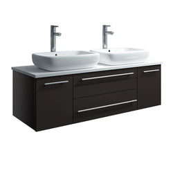 Fresca Lucera 48" Wall Hung Modern Bathroom Cabinet w/ Top & Double Vessel Sinks - Luxe Bathroom Vanities