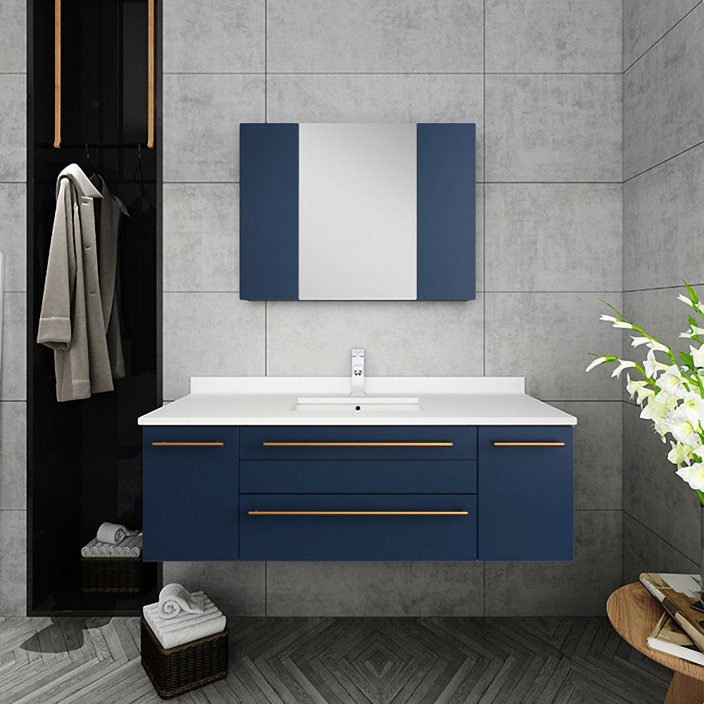 Fresca Lucera 48" Wall Hung Undermount Sink Modern Bathroom Cabinet - Luxe Bathroom Vanities