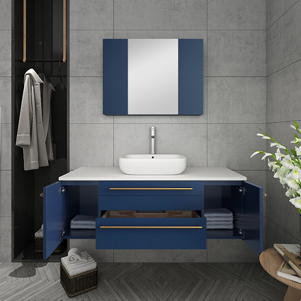 Fresca Lucera 48" Wall Hung Modern Bathroom Cabinet w/ Top & Vessel Sink - Luxe Bathroom Vanities