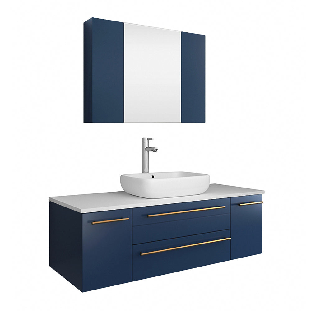 Fresca Lucera 48" Wall Hung Modern Bathroom Cabinet w/ Top & Vessel Sink - Luxe Bathroom Vanities