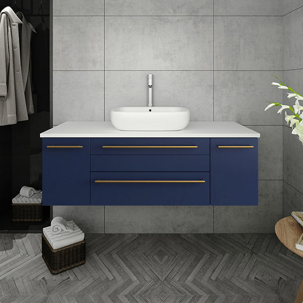 Fresca Lucera 48" Wall Hung Modern Bathroom Cabinet w/ Top & Vessel Sink - Luxe Bathroom Vanities