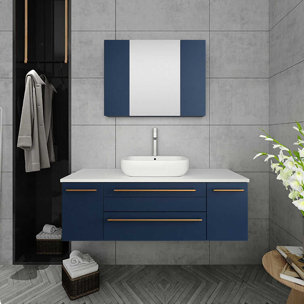 Fresca Lucera 48" Wall Hung Vessel Sink Modern Bathroom Cabinet - Luxe Bathroom Vanities