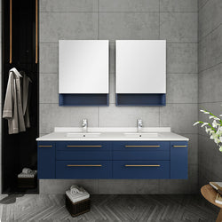 Fresca Lucera 60" Wall Hung Double Undermount Sink Modern Bathroom Cabinet - Luxe Bathroom Vanities