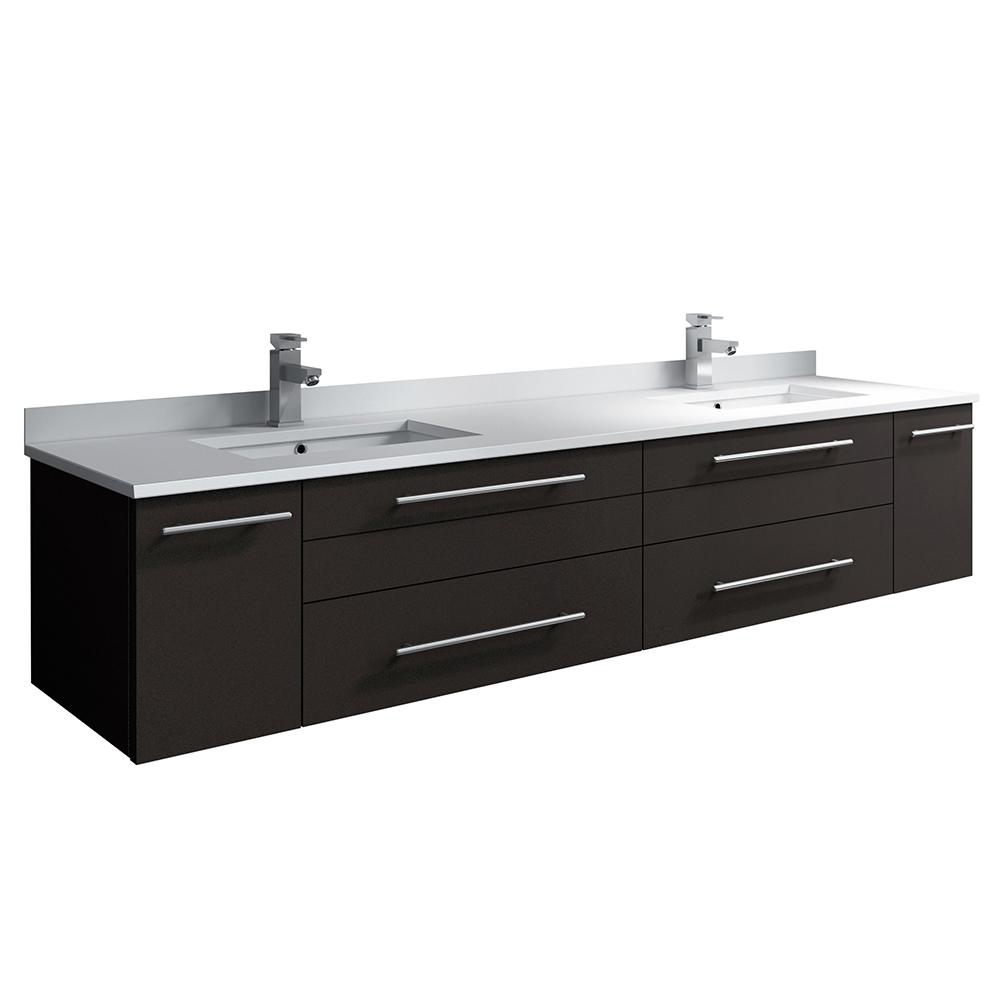 Fresca Lucera 72" Wall Hung Modern Bathroom Cabinet w/ Top & Double Undermount Sinks - Luxe Bathroom Vanities